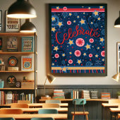 Vier sterren Bloemen Leuke Blauwe Streep Poster