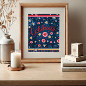 Vier sterren Bloemen Leuke Blauwe Streep Poster
