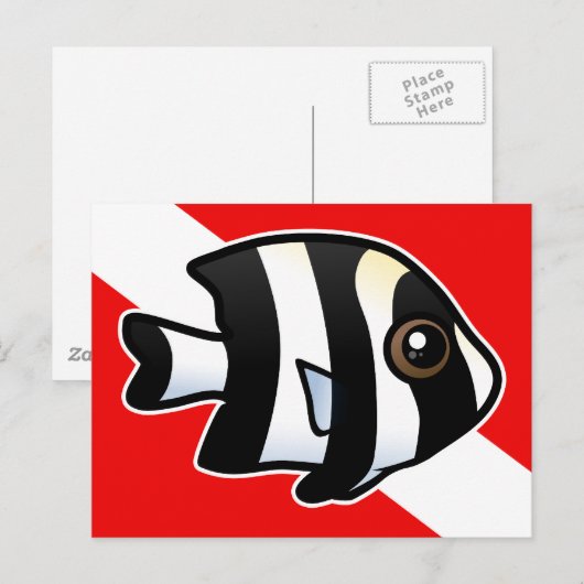 Vier Stripe Damselfish Duik Vlag Briefkaart (Voorkant / Achterkant)