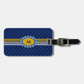 Vier Stripes Monogram Blue en Gold ID207 Bagagelabel (Voorkant horizontaal)