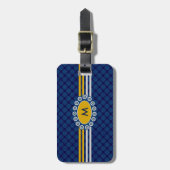 Vier Stripes Monogram Blue en Gold ID207 Bagagelabel (Voorkant verticaal)
