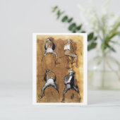 Vier studies van een Jockey, Edgar Degas Briefkaart (Staand voorkant)