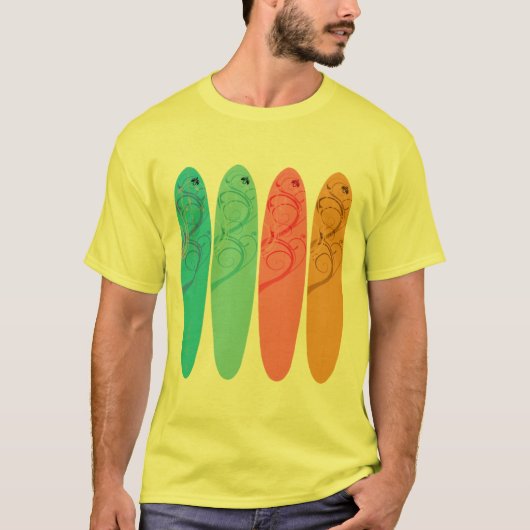 Vier surfplanken t-shirt (Voorkant)