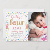 VIER Sweet Donut Girls 4e verjaardag uitnodiging (Voorkant)