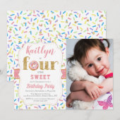 VIER Sweet Donut Girls 4e verjaardag uitnodiging (Voorkant / Achterkant)