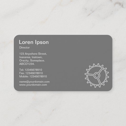 Vier tandwielen II - wit op blauwwit - grijs terug Visitekaartje (Achterkant)