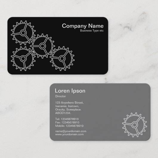 Vier tandwielen II - wit op zwart = grijs terug Visitekaartje (Voorkant / Achterkant)
