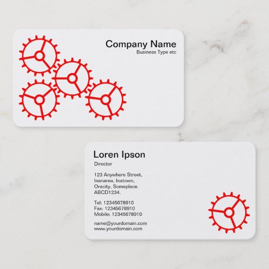 Vier tandwielen III - Rood en wit Visitekaartje (Voorkant / Achterkant)