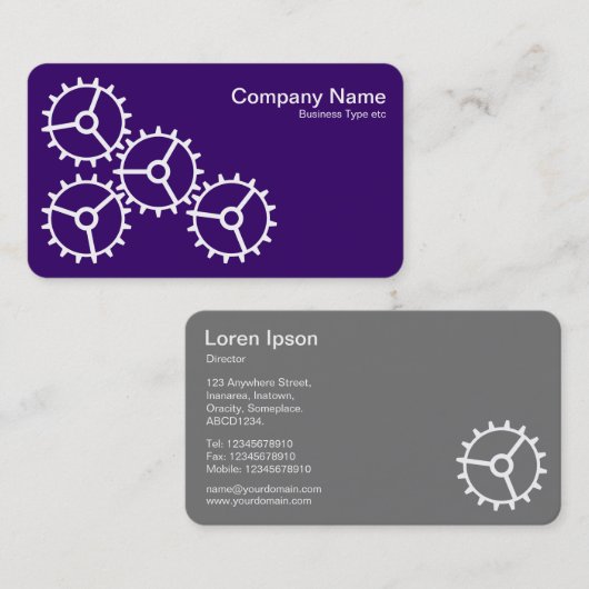 Vier tandwielen III - wit op diep Paars - grijs te Visitekaartje (Voorkant / Achterkant)