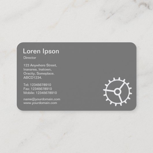 Vier tandwielen III - wit op diep Paars - grijs te Visitekaartje (Achterkant)