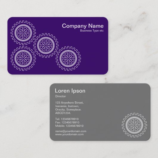 Vier tandwielen - wit op diep Paars - grijs terug Visitekaartje (Voorkant / Achterkant)
