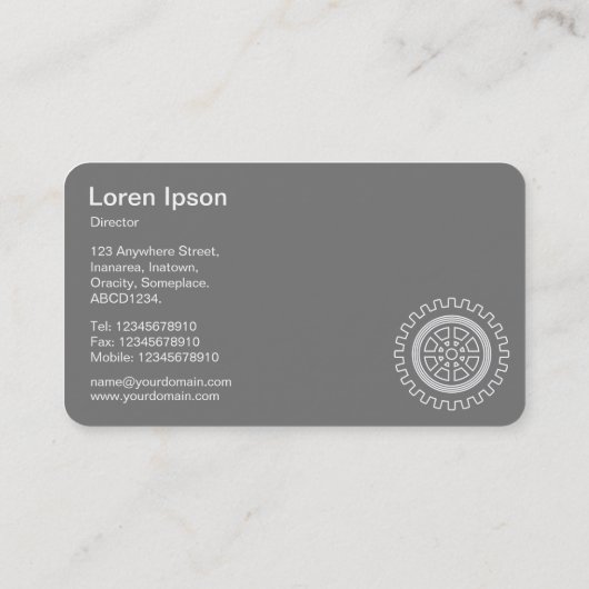 Vier tandwielen - wit op donkergroen - grijs terug visitekaartje (Achterkant)