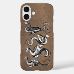 Vier technische tekeningen voor kunstleder iPhone 16 plus hoesje
