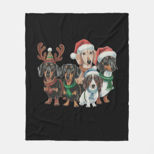 Vier teckel honden gekleed in feestelijke kleding fleece deken