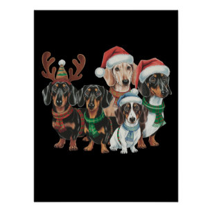 Vier teckel honden gekleed in feestelijke kleding perfect poster