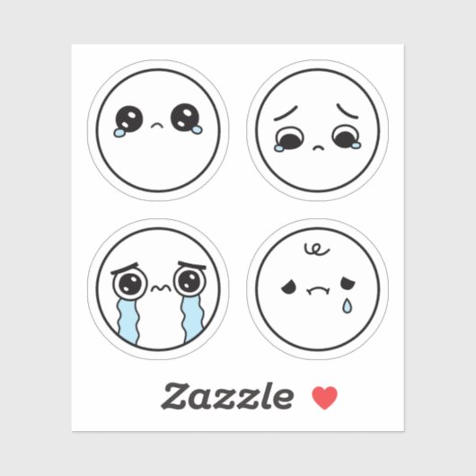 Vier Traurige Gezichten Emoji Sticker Set (Vel)