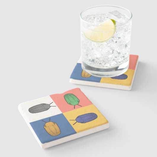 Vier Trilobite Square Dans - Prehistorische diertj Stenen Onderzetter (Zijkant)