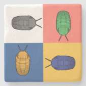 Vier Trilobite Square Dans - Prehistorische diertj Stenen Onderzetter (Voorkant)