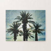 Vier tropische palmbomen in Sunset Sky Waterverf Legpuzzel (Horizontaal)