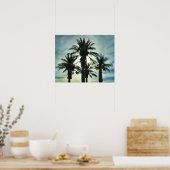 Vier tropische palmbomen in Sunset Sky Waterverf Poster (Keuken)