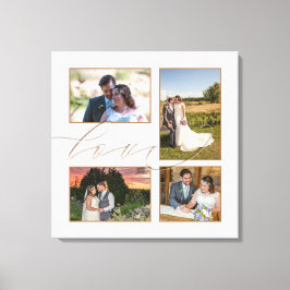 Vier trouwfoto's collage Liefde script wit Canvas Afdruk