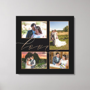Vier Trouwfoto's Collage Liefdes Script Zwart Canvas Afdruk