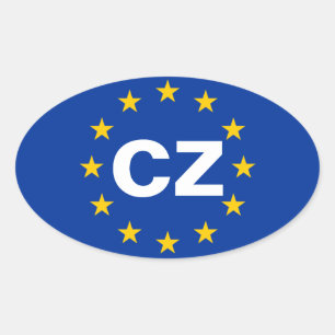 VIER Tsjechische Republiek "CZ" EU-vlag Ovale Sticker