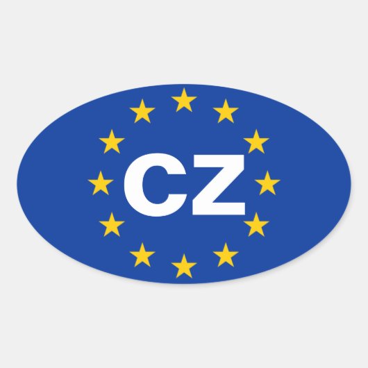 VIER Tsjechische Republiek "CZ" Europese Unie Vlag Ovale Sticker (Voorkant)