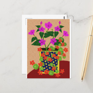 Vier uur en Nasturtium-Briefkaart Briefkaart