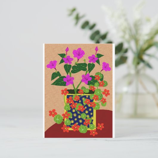 Vier uur en Nasturtium-Briefkaart Briefkaart (Staand voorkant)