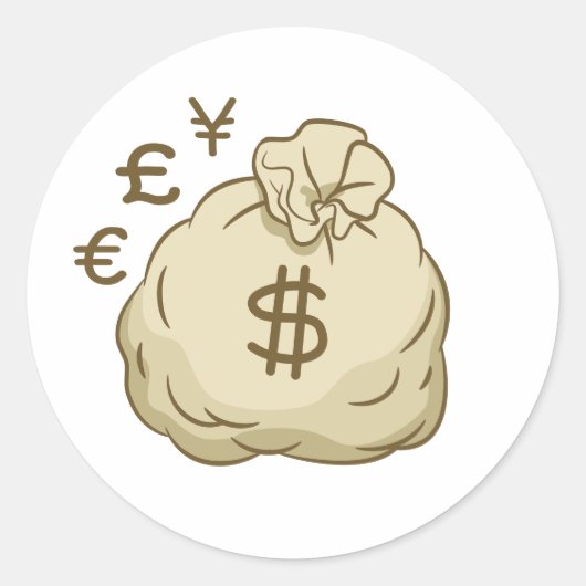 Vier valuta-geldzakken ronde sticker (Voorkant)