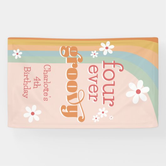 Vier van de vierde verjaardag van Groovy White Dai Spandoek (Horizontaal)