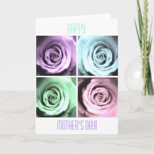 Vier van Pastel Rozen Happy Moederdag Kaart (Voorkant)