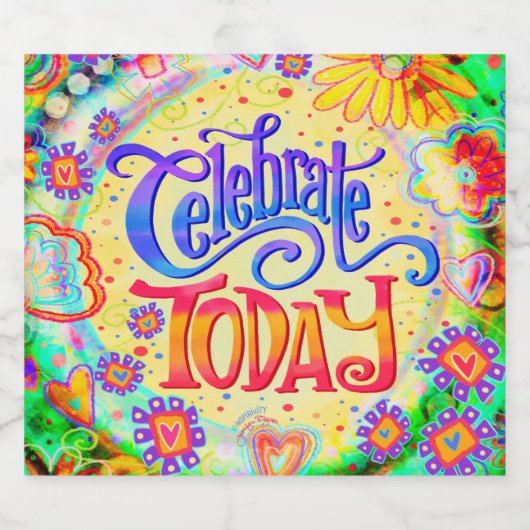 Vier vandaag Leuke Kleurrijke Inspirity Verjaardag Sparkling Wijnetiket (Enkel label)