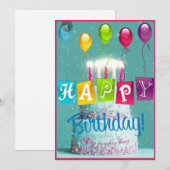 Vier verjaardagstaart kaarsen en ballonnen feestdagenkaart (Voorkant / Achterkant)