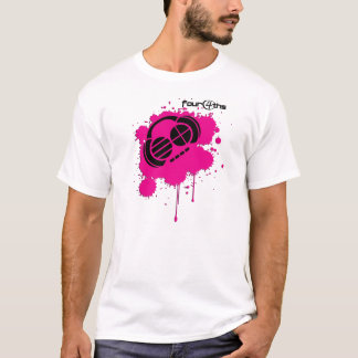 Vier vierde: Roze en zwarte logo op wit T-shirt
