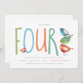 Vier vierde verjaardag van de verjaardag van Birdi Kaart (Voorkant / Achterkant)