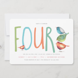 Vier vierde verjaardag van de verjaardag van Birdi Kaart