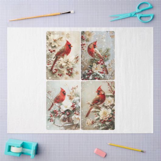 Vier vierkante kardinalen tissuepapier (Craft)