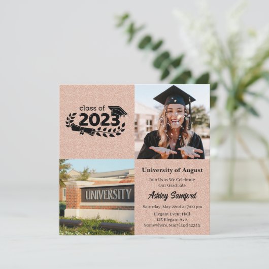 Vier vierkante Roos Gold Afstuderen Kaart (Staand voorkant)