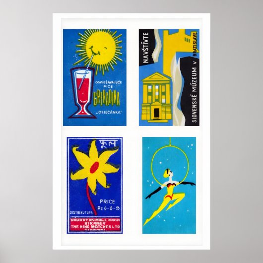 Vier Vintage Luciferdoosjeslabels Mid-Century Luci Poster (Voorkant)