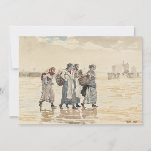 Vier visvrouwen op het strand | Winslow Homer (Voorkant)