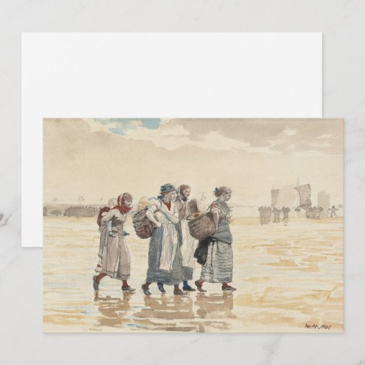 Vier visvrouwen op het strand | Winslow Homer (Voorkant / Achterkant)