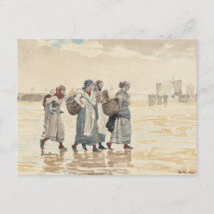 Vier visvrouwen op het strand   Winslow Homer Briefkaart