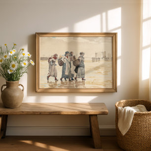 Vier visvrouwen op het strand Winslow Homer Poster