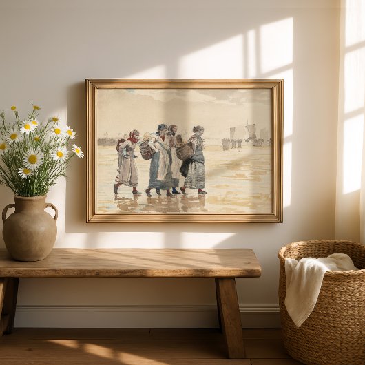 Vier visvrouwen op het strand | Winslow Homer Poster