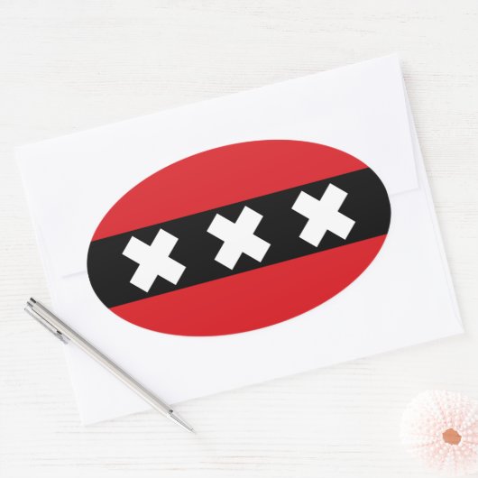 VIER Vlag van Amsterdam Ovale Sticker (Envelop)