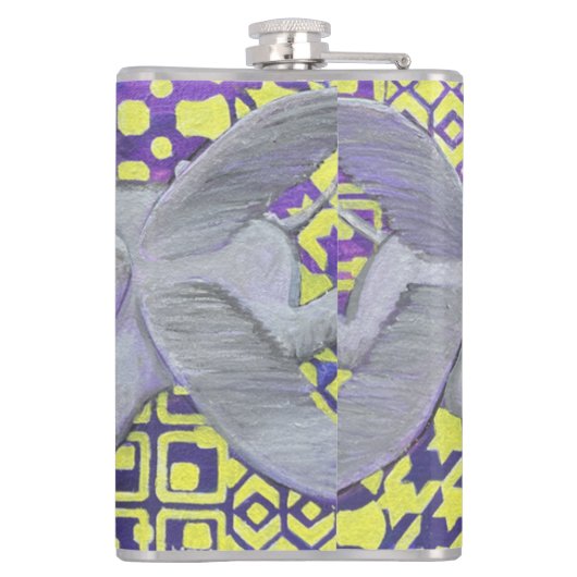 Vier vleugels-olifanten- heupfles (Achterkant)