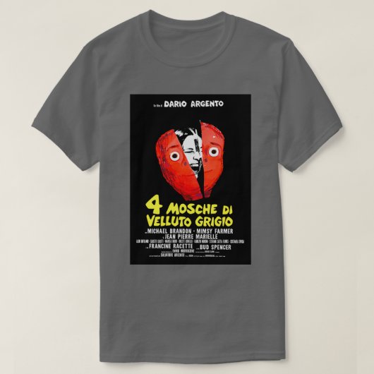 Vier vliegen op Grey Velvet 1972 Dario Argento T-shirt (Design voorkant)
