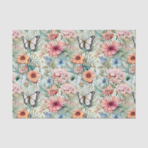 Vier Vlinders op Bloemen Patroon Decoupage Tissuepapier